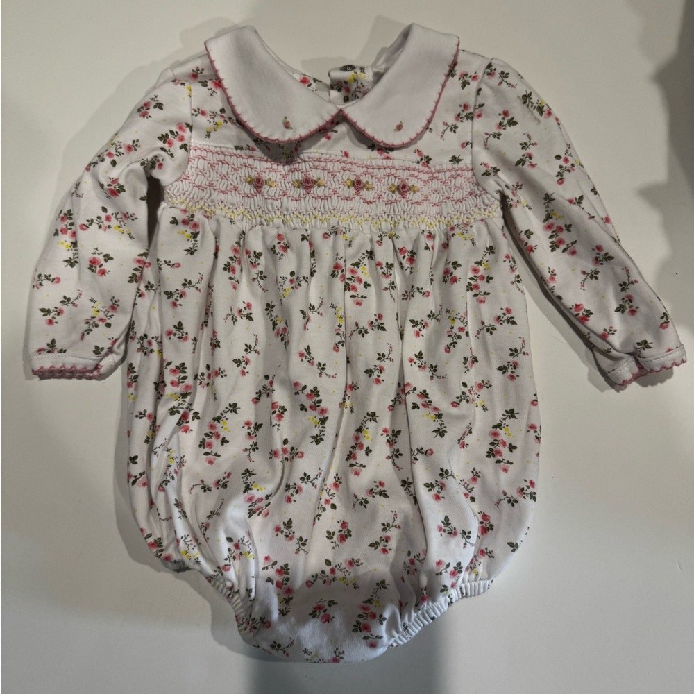 Magnolia Baby White and Pink Floral Bodysuit with Peter Pan Collar 9 months